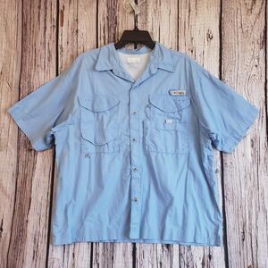 Columbia PFG Fishing Shirt Blue Mens Button Large Vintage Y2K